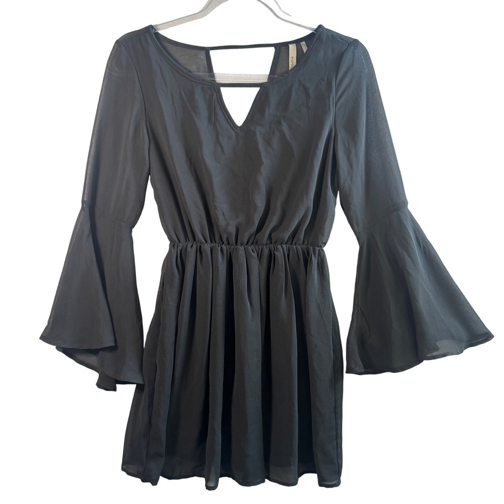 Black Chiffon Bell Sleeve Mini‎ Dress XS Witchy Goth Boho Whimsigoth Grunge LBD